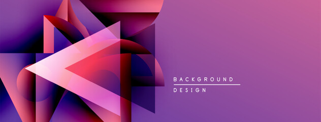 Obraz premium Abstract geometric shapes, purple gradients, modern design. Background features layered triangles, vibrant colors, sleek presentation.