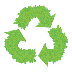 green recycle illustration combined with hand drawn leaves