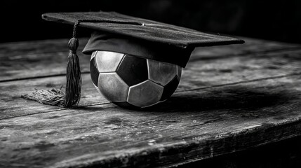 Graduation soccer ball academic achievement sport success education goals black and white photography