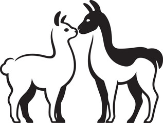 Llamas in tender embrace silhouette scene, Cute camelid duo affectionate design