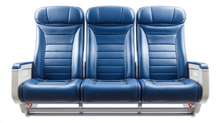 Fototapeta premium Three blue airplane seats, side view