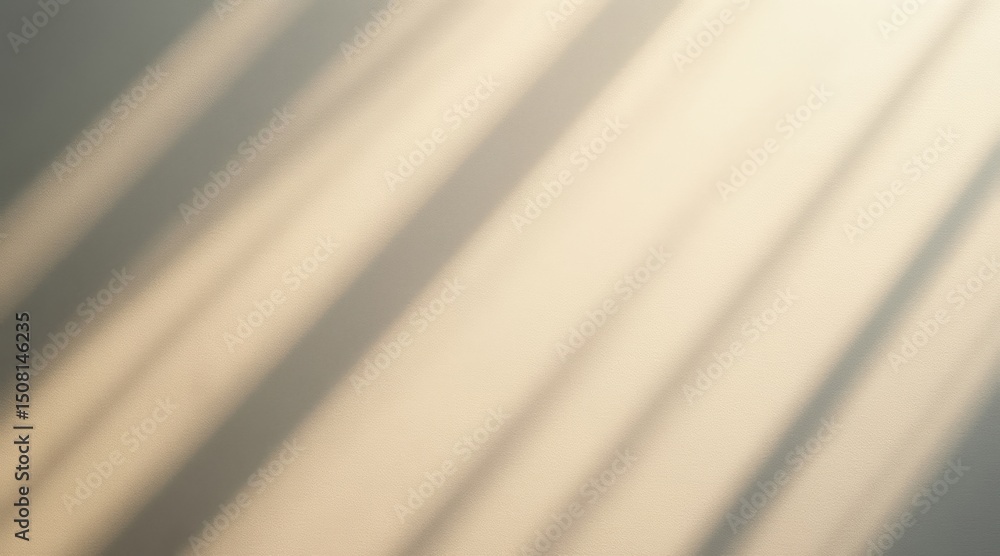 Poster soft sunlight casts long shadows across a beige textured wall, creating a calm and minimalist abstra