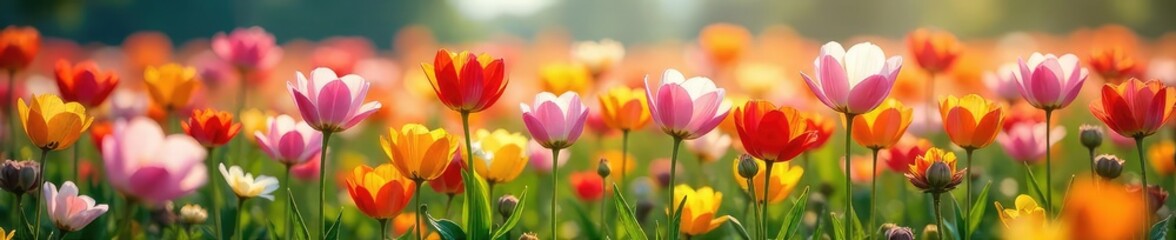 Obraz premium A vibrant field of flowers in full bloom, bursting with color and life, symbolizing the blossoming of recognition and potential , summer, development