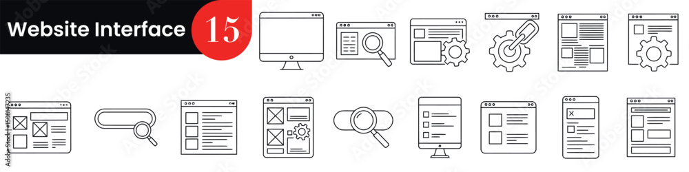 Poster website interface design elements with search and settings icons. vector illustration