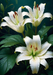 White lily flowers in the forest