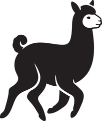 Llama walking profile black white art, Calm llama in side view silhouette