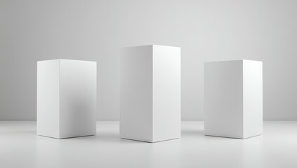 Three blank white boxes on a plain white surface