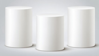 Three white cylinders on a light gray background (1)