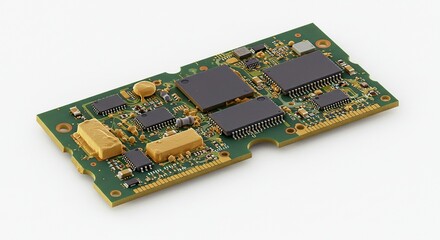 Close-up of a circuit board,  green with gold components