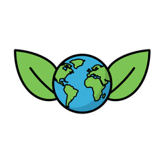 Planet Earth with green leaves symbolizing global ecology