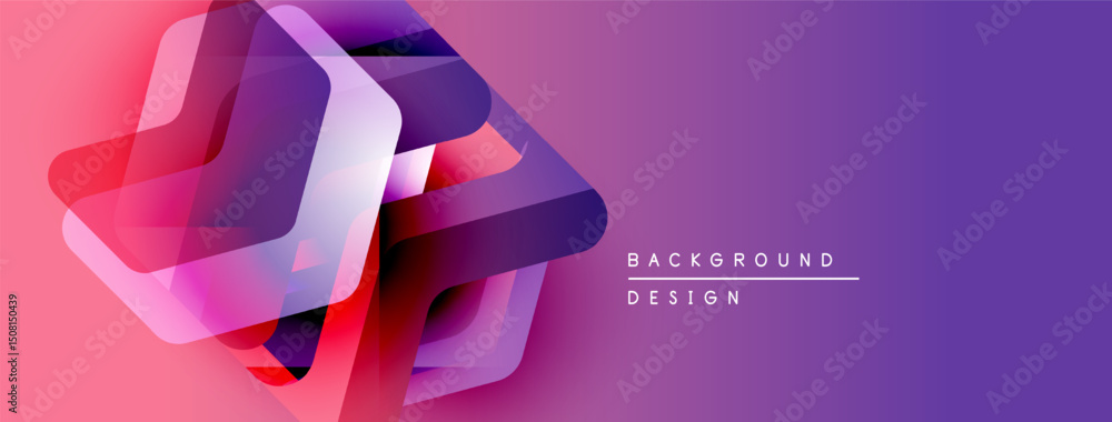 Poster abstract geometric shapes overlap, creating vibrant pinkpurple gradient. modern design suggests tech
