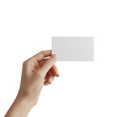 Obraz premium Hand holding a blank white card isolated on white background