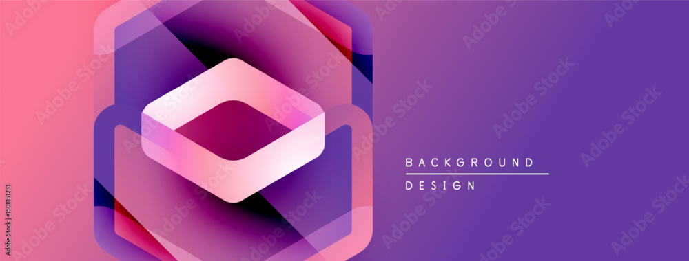 Fototapete abstract geometric design. hexagonal shape with layered transparent elements. gradient colors, purpl