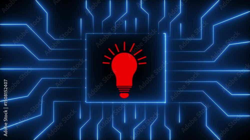 Poster animated glowing circuit on a black background. animated glowing motherboard circuit pattern backgro
