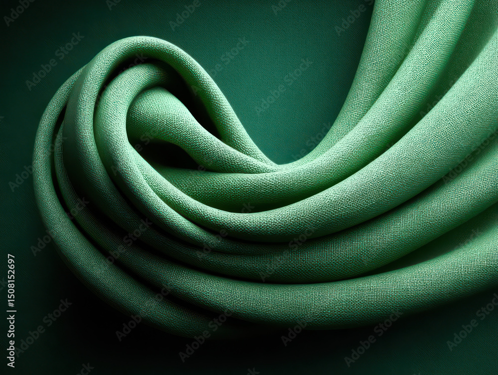 Poster emerald drape: luxurious emerald green fabric gracefully flows and curves, creating an elegant and a