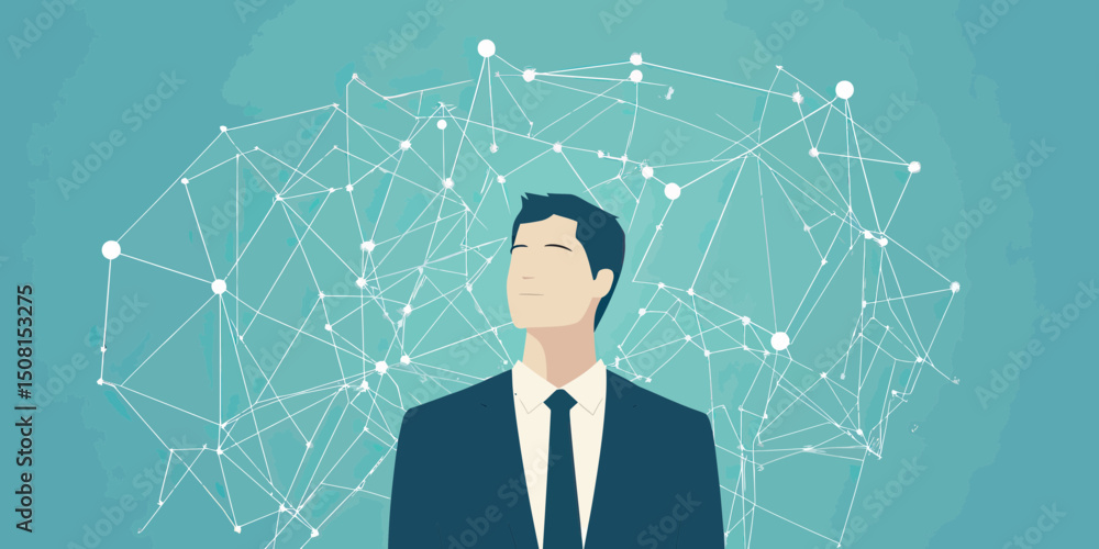 Aufkleber businessman standing with network connections and digital communication lines representing global bu