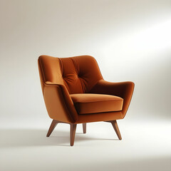 Fototapeta premium A mid-century modern accent chair in burnt orange velvet.