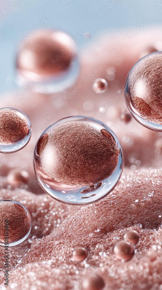 Poster macro shot of smooth skin texture with glowing oil droplets creating soft and radiant effect in clos