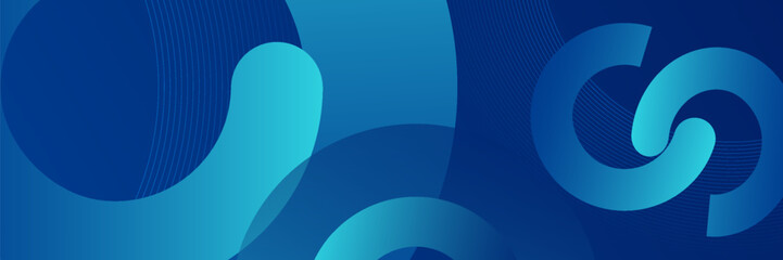 Abstract blue banner background. Glowing geometric shapes graphic design. Futuristic circle shapes. Suit for presentation, cover, business, poster, booklet