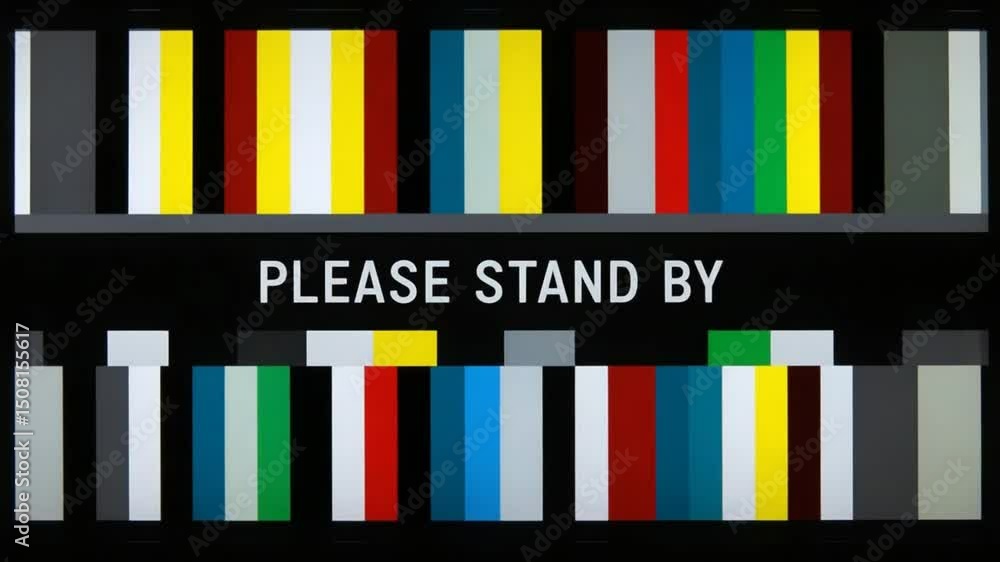 Poster displaying standby screen with test pattern on black background static