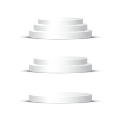 White Podium Set 1 2 and 3 Tier Round Display Stages Vector