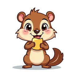 Fototapeta premium Adorable Cartoon Squirrel Holding a Nut, Smiling with Big Eyes Illustration
