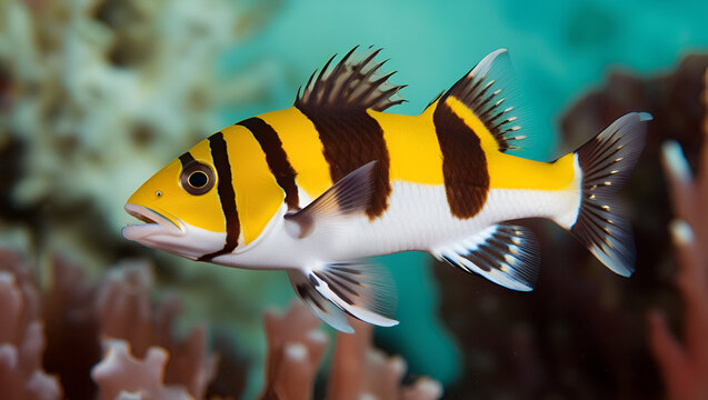 Side view of Foxface rabbitfish (Siganus vulpinus), tropical marine species isolated on white background