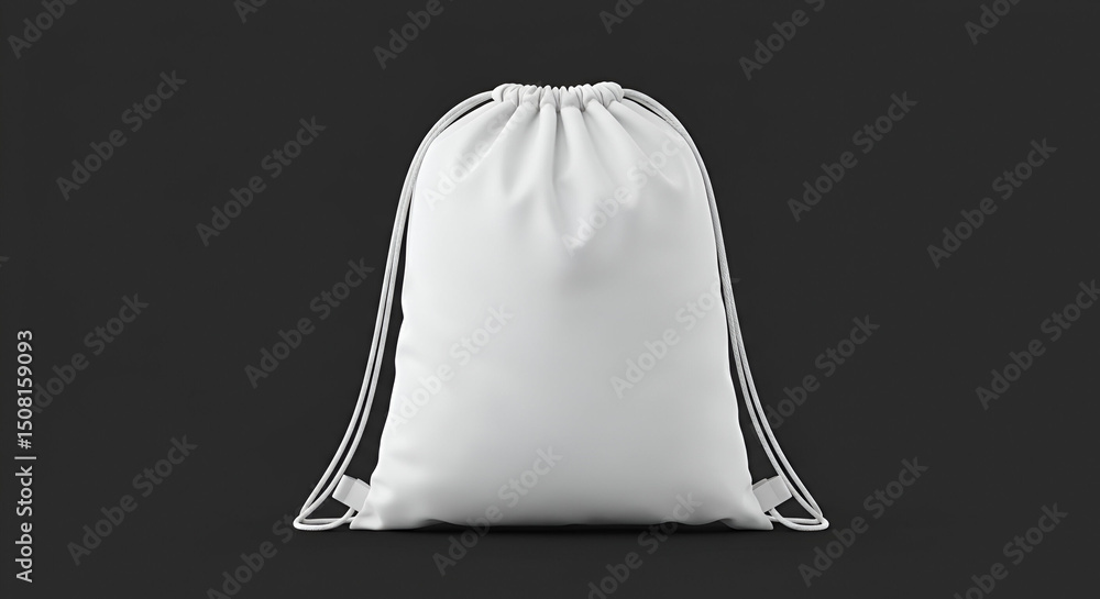 Poster empty drawstring bag on a dark background. blank drawstring bag in a neutral color for promotional u