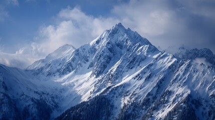 Majestic snow mountain range landscape wallpaper background image for winter scenery and travel inspiration