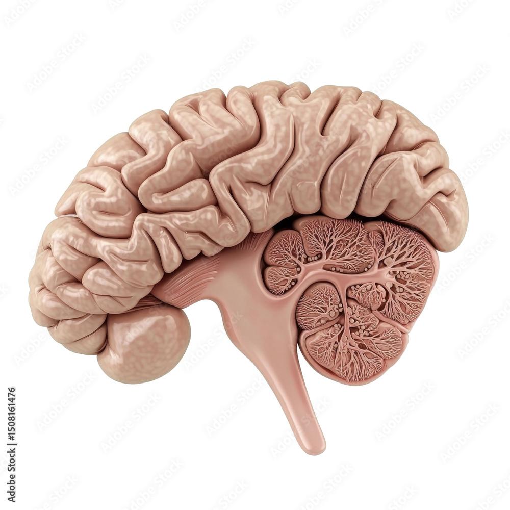 Poster Anatomical model of human brain showcasing detailed structures and lobes, emphasizing complexity of nervous system and its functions