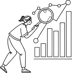 Cartoon vector illustration of a businessman drawing a graph with other business people