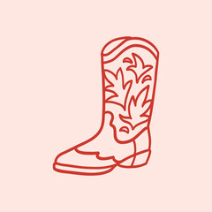 Cowboy boots. Western footwear decorated with ornaments. Retro aesthetic shoes. Wild West clipart. Vector illustration