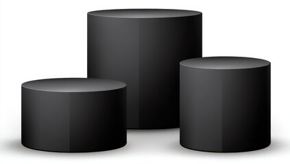 Three dark gray cylinders, different sizes, on a white background