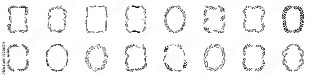 Poster decorative leaf frame set. elegant botanical borders for invitations and design. isolated vector ill