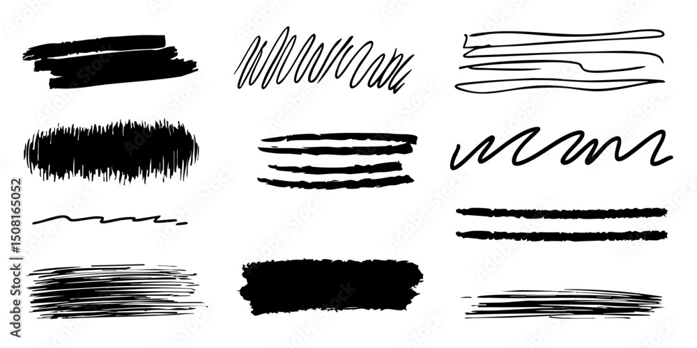 Poster abstract brush stroke and scribble set. artistic expression and design elements collection. isolated
