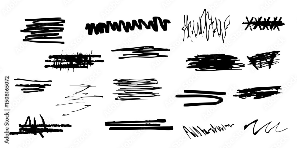 Aufkleber abstract black scribble and doodle set. creative expression and design elements collection. isolated