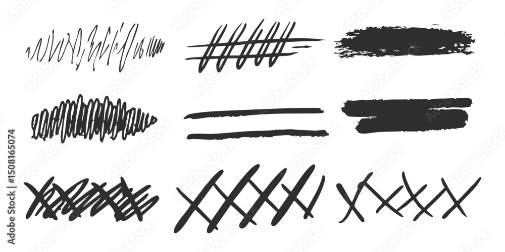 Poster abstract scribble and brush stroke set. creative design elements collection. isolated vector illustr