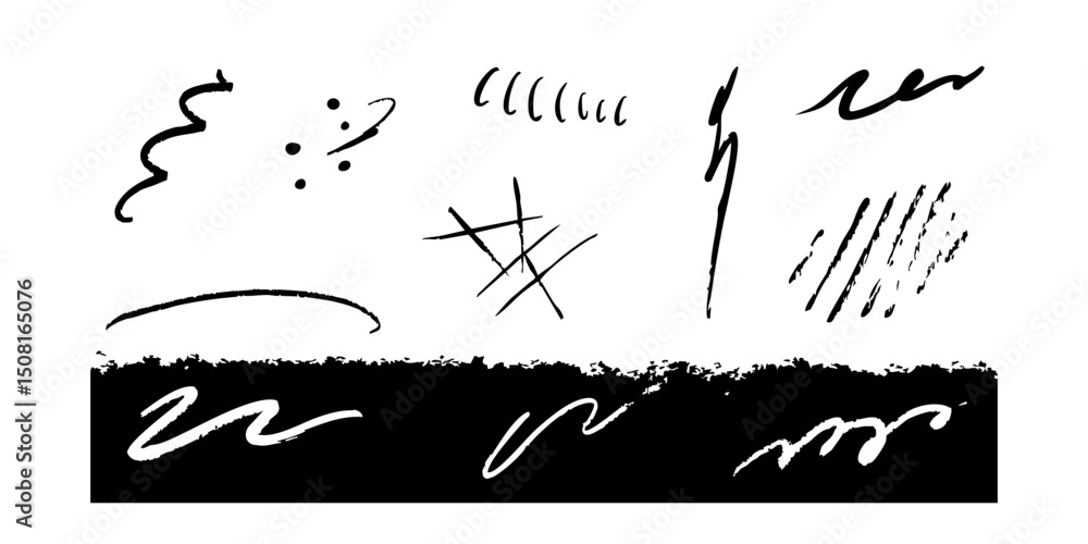 Poster abstract ink brush stroke elements set. creative design and artistic expression collection. isolated