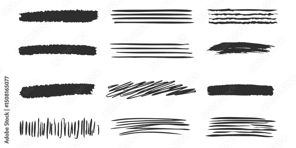 Poster brush stroke and line art set. creative design elements for artistic projects. isolated vector illus