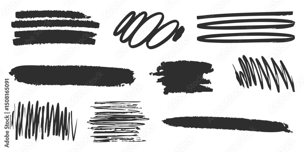 Poster abstract brush stroke and scribble set. artistic design elements collection. isolated vector illustr