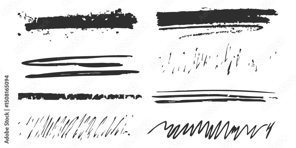 Poster ink brush stroke and scribble set. artistic texture and design elements collection. isolated vector 