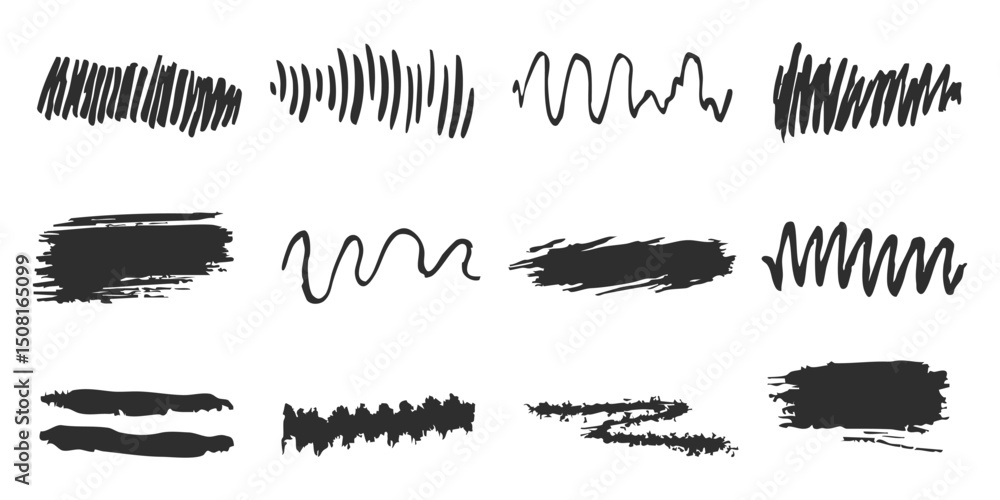 Poster abstract brush stroke and scribble set. creative design elements collection. isolated vector illustr