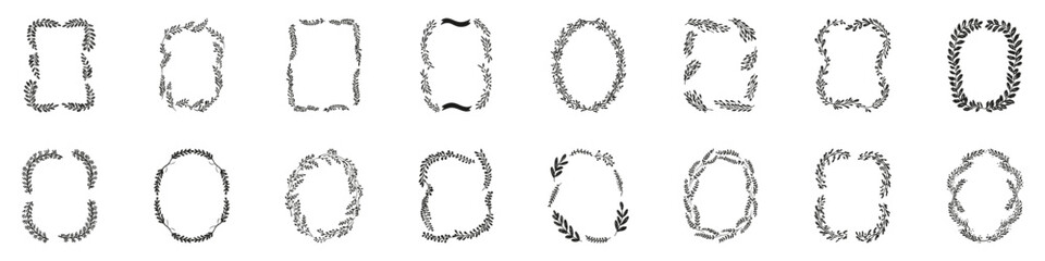 Decorative Leaf Frame Set. Elegant Botanical Borders For Invitations And Design. Isolated Vector Illustration