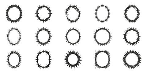 Thorny Circular Frame Designs Set. Gothic And Edgy Decorative Elements Collection. Isolated Vector Illustration