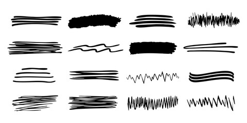 Abstract Brush Stroke And Line Art Set. Creative Design Elements For Artistic Projects. Isolated Vector Illustration
