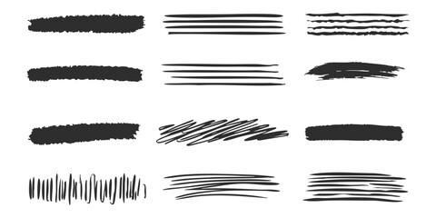 Brush Stroke And Line Art Set. Creative Design Elements For Artistic Projects. Isolated Vector Illustration