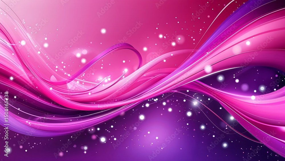 Canvas Prints abstract flowing pink and purple waves with sparkling light particles background