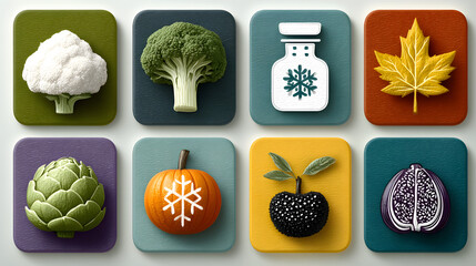 Seasonal Fall & Winter Foods Flat Graphic Design of Autumn & Winter Vegetables & Fruits