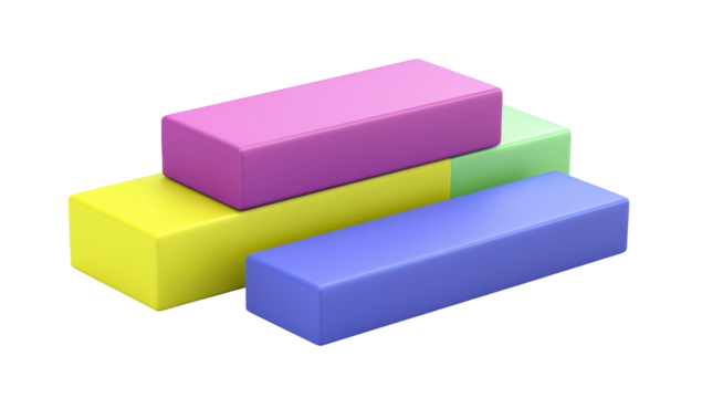 Three pastel-colored rectangular blocks stacked asymmetrically, creating a visually appealing, almost architectural, miniature structure