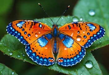 Naklejka premium Macro Photography of Butterfly Wing Details with Glittering Dew